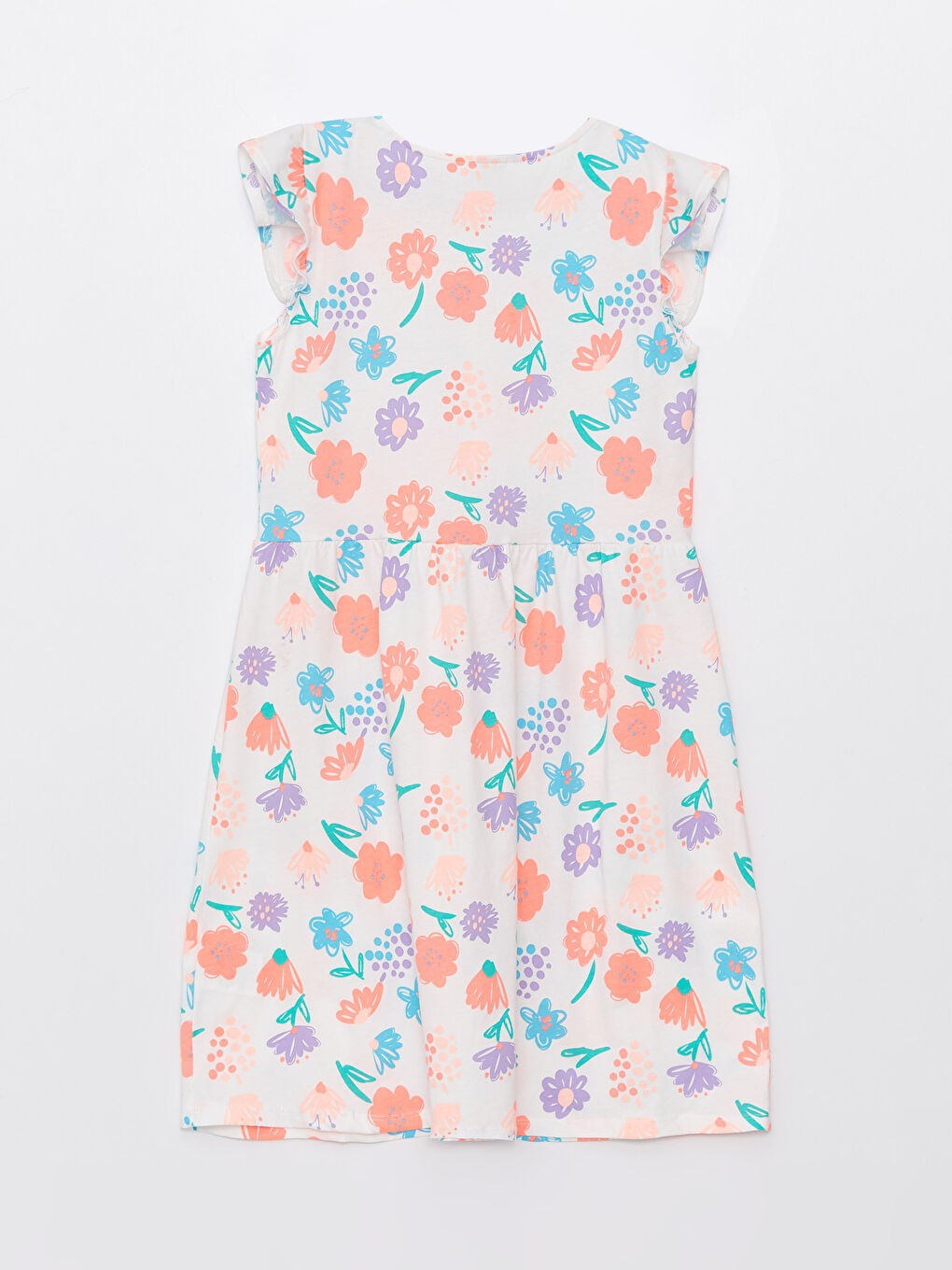 Beyaz Bisiklet Yaka Baskılı Kız Çocuk Elbise-1