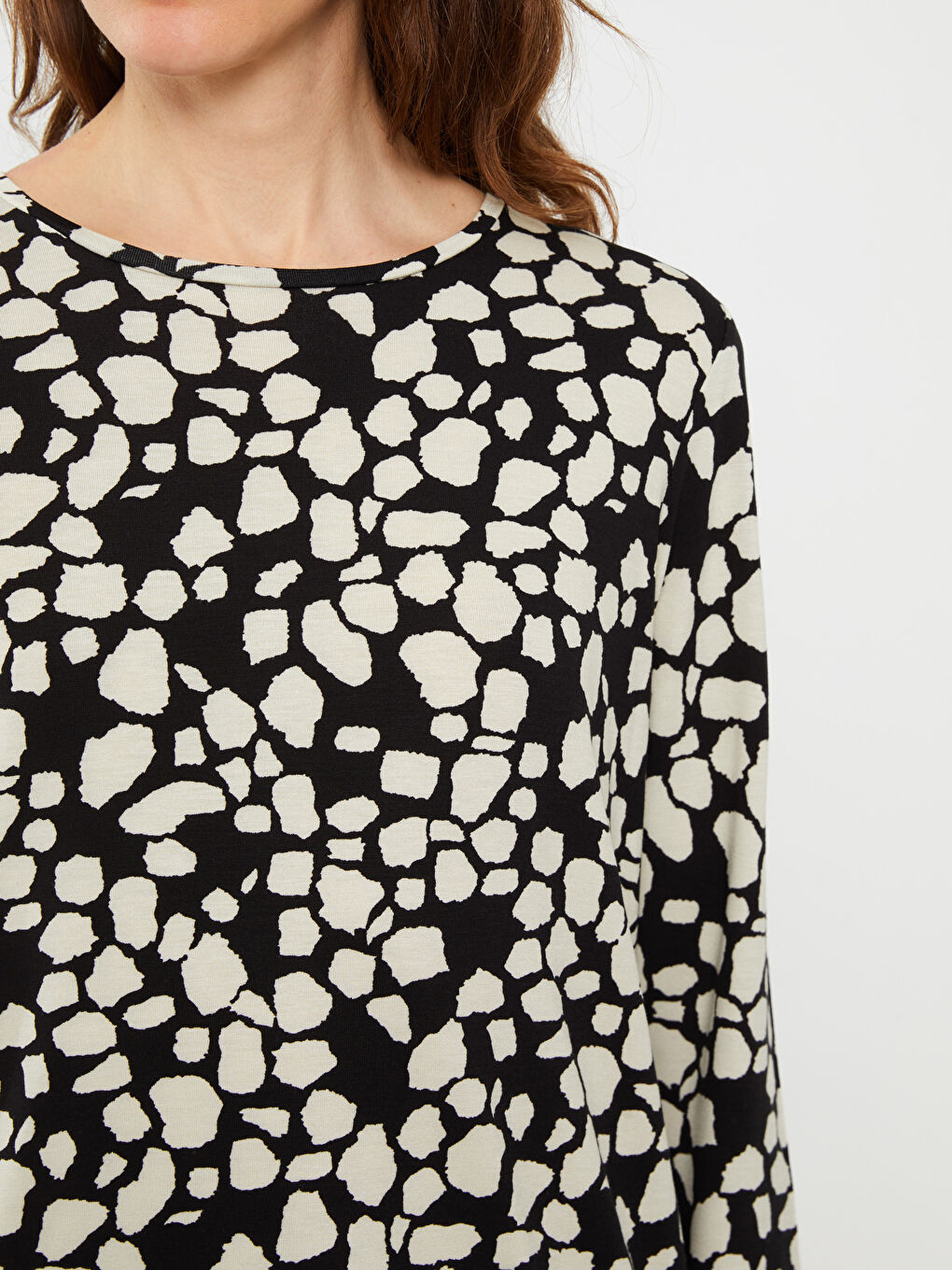 Tricou cu Mânecă Lungă și Model, Guler Rotund, pentru Femei-7