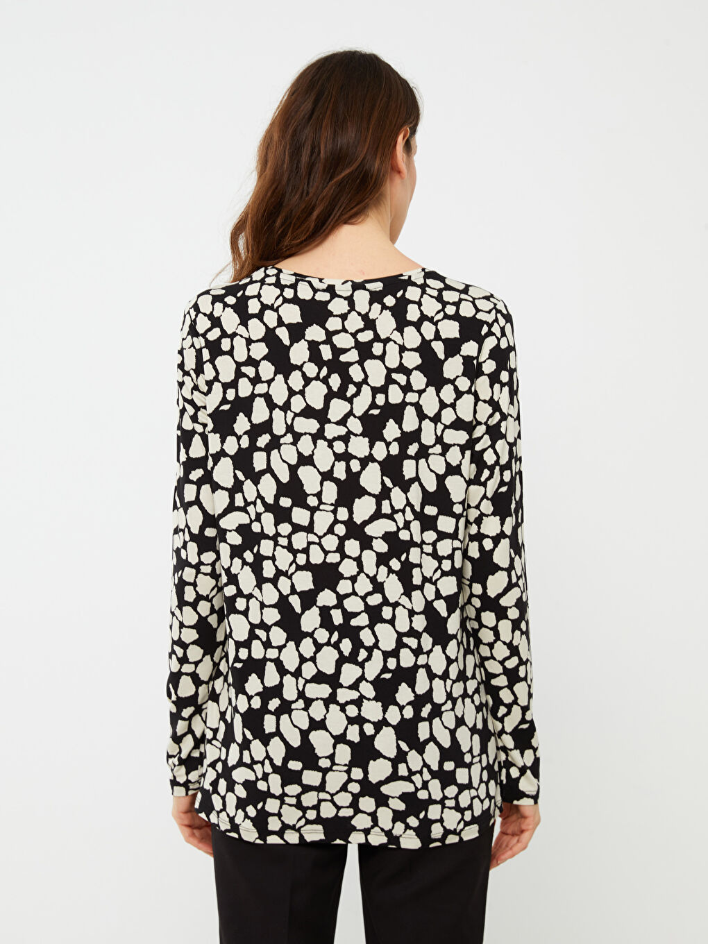 Tricou cu Mânecă Lungă și Model, Guler Rotund, pentru Femei-9