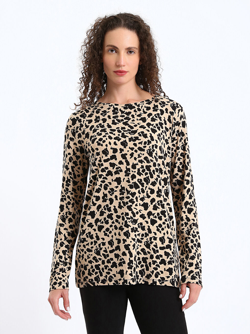 Tricou cu Mânecă Lungă și Model, Guler Rotund, pentru Femei-1