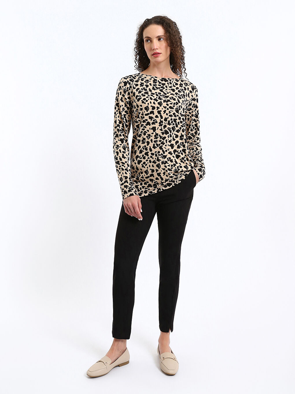 Tricou cu Mânecă Lungă și Model, Guler Rotund, pentru Femei-2