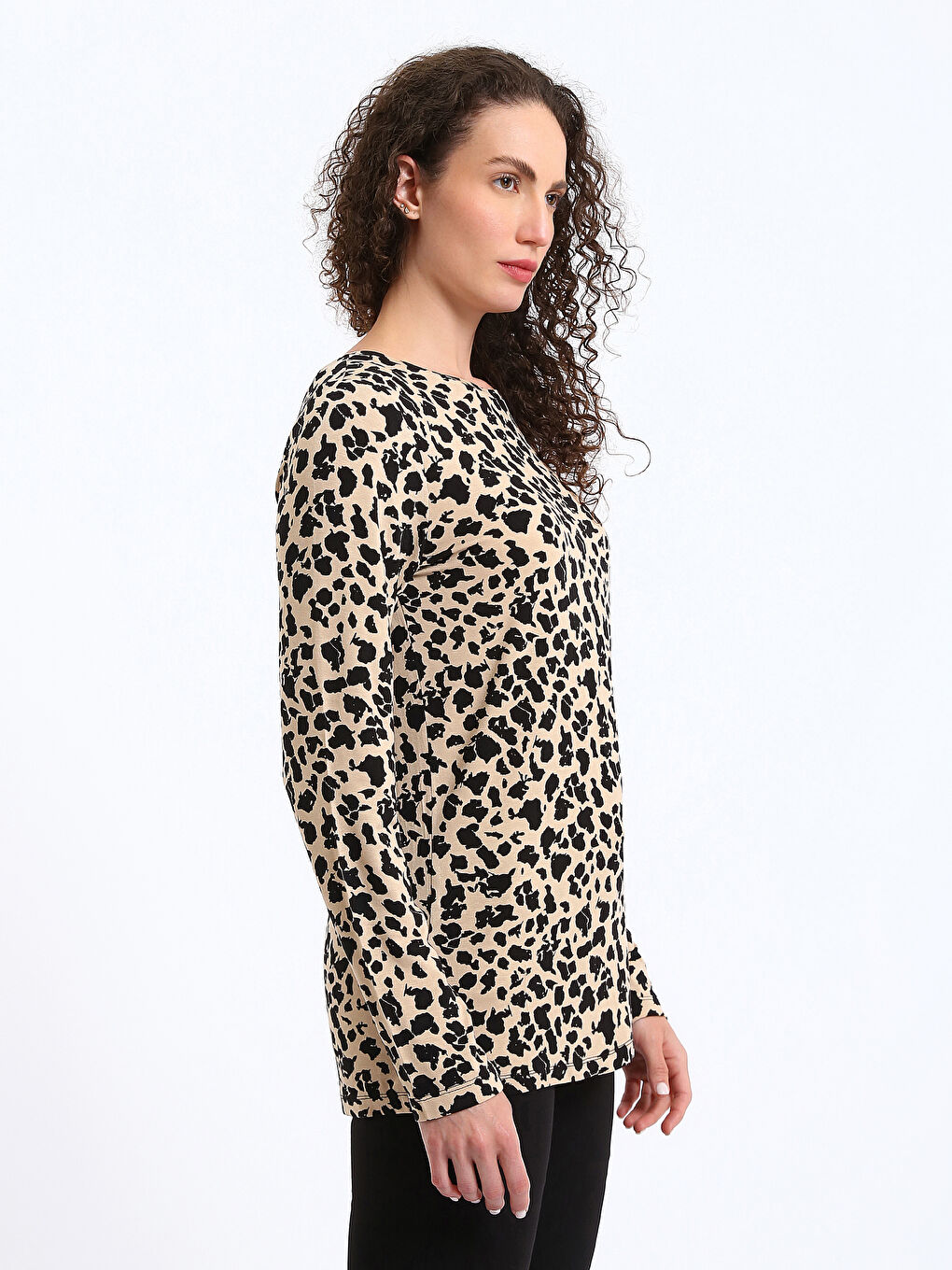 Tricou cu Mânecă Lungă și Model, Guler Rotund, pentru Femei-6