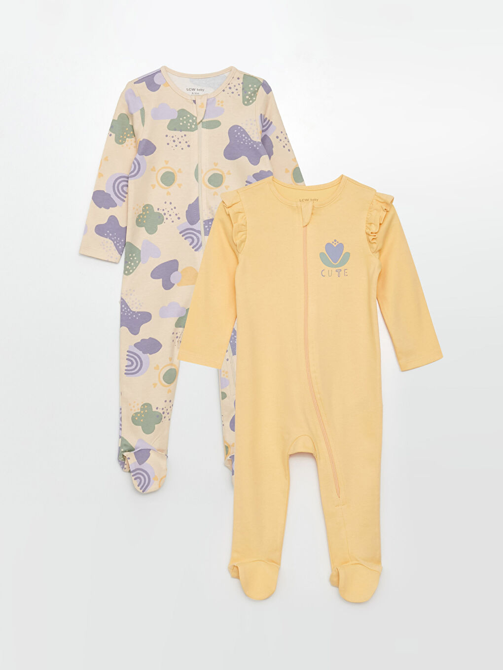 Crew Neck Printed Cotton Baby Girl Jumpsuit 2 Pieces