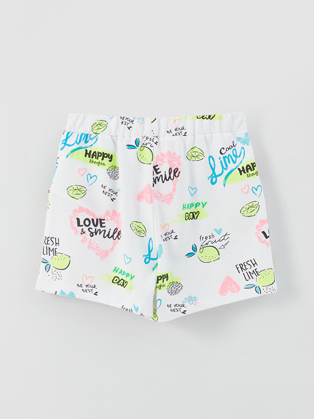 Beyaz Beli Lastikli Baskılı Kız Çocuk Şort-1