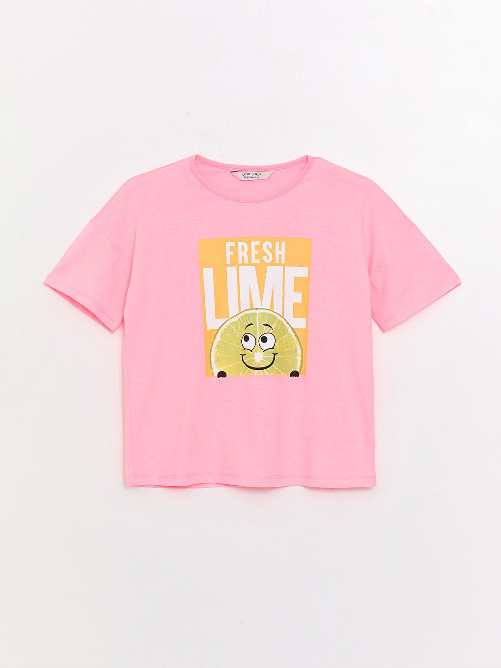 Pembe Bisiklet Yaka Baskılı Kısa Kollu Kız Çocuk Tişört