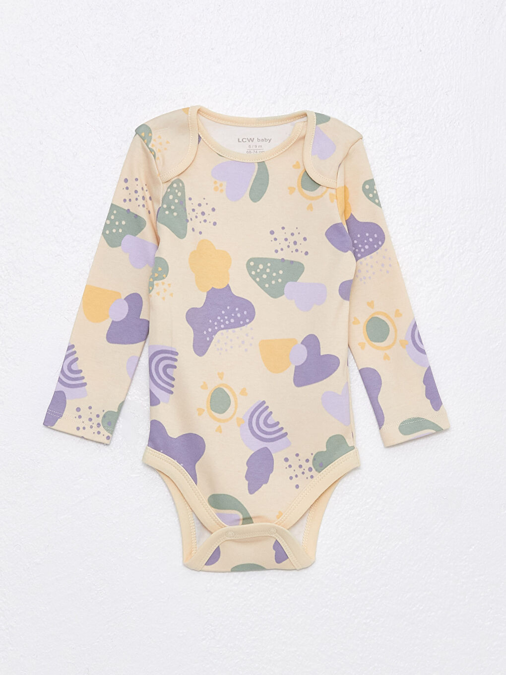 Bisiklet Yaka Uzun Kollu Desenli Kız Bebek Çıtçıtlı Body 2'li-1