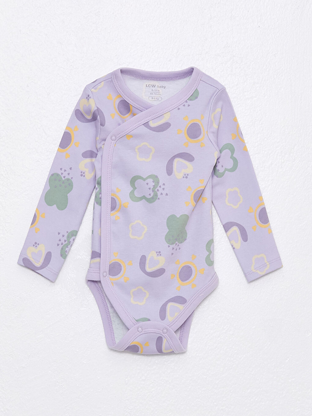 Bisiklet Yaka Uzun Kollu Desenli Kız Bebek Çıtçıtlı Body 2'li-2