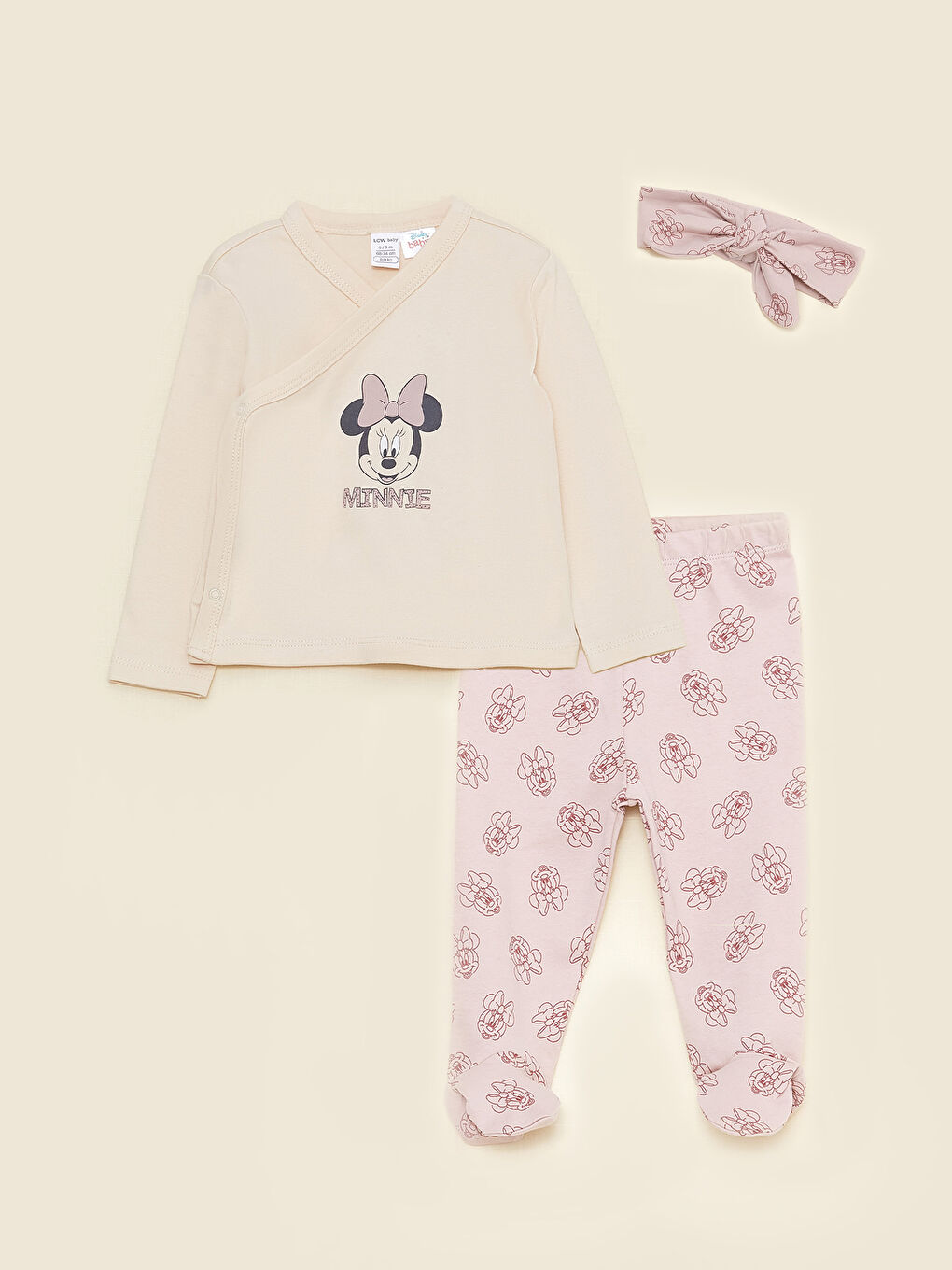 LC Waikiki V Neck Long Sleeved Minnie Mouse Printed Baby Girl 3-Piece Set -S3BT62Z1-S6R
