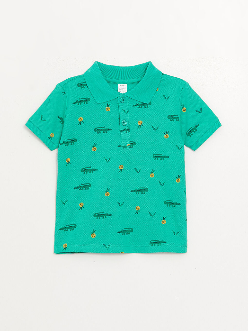 Yeşil Polo Yaka Kısa Kollu Baskılı Erkek Bebek Tişört