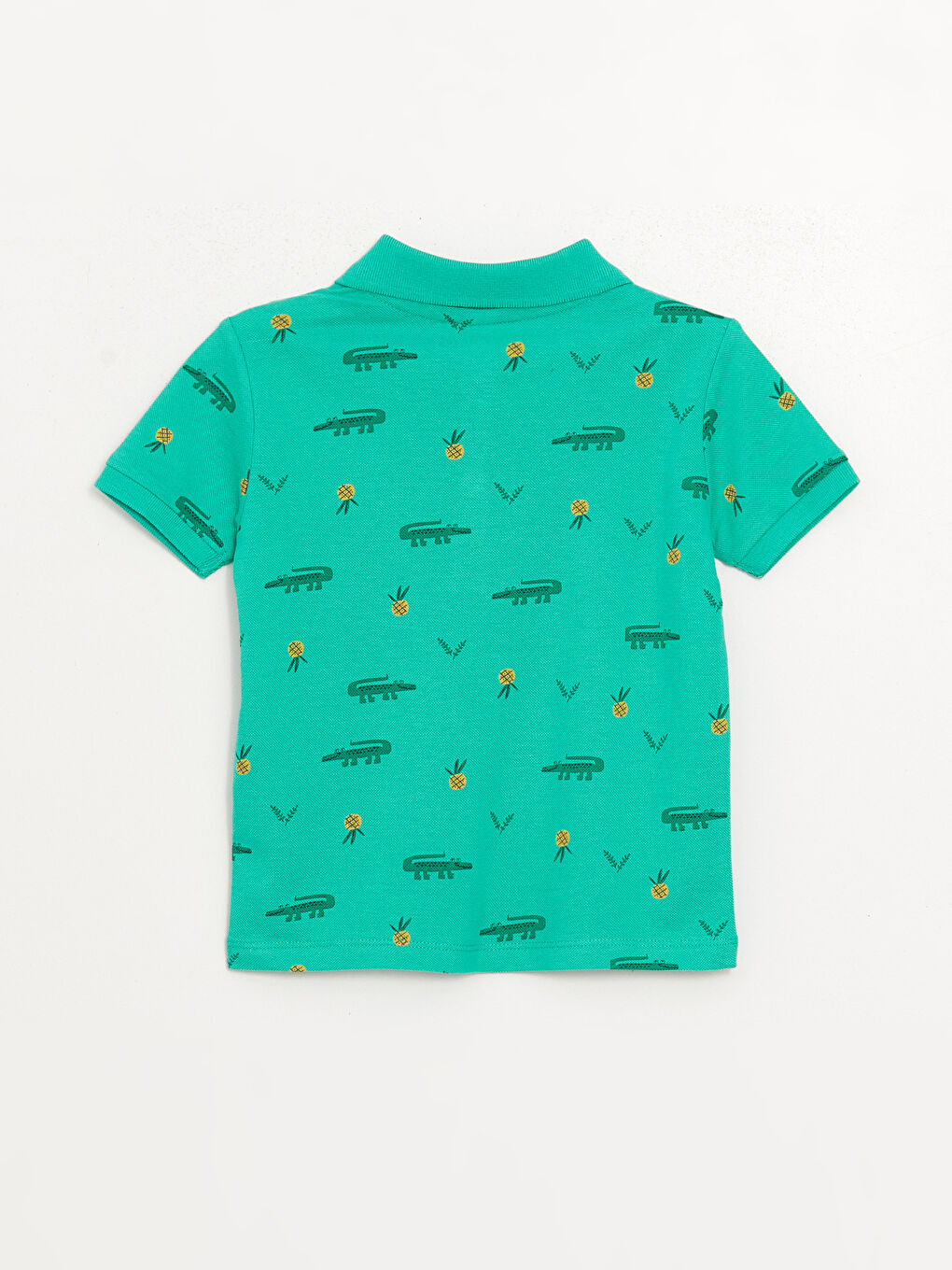 Yeşil Polo Yaka Kısa Kollu Baskılı Erkek Bebek Tişört-1