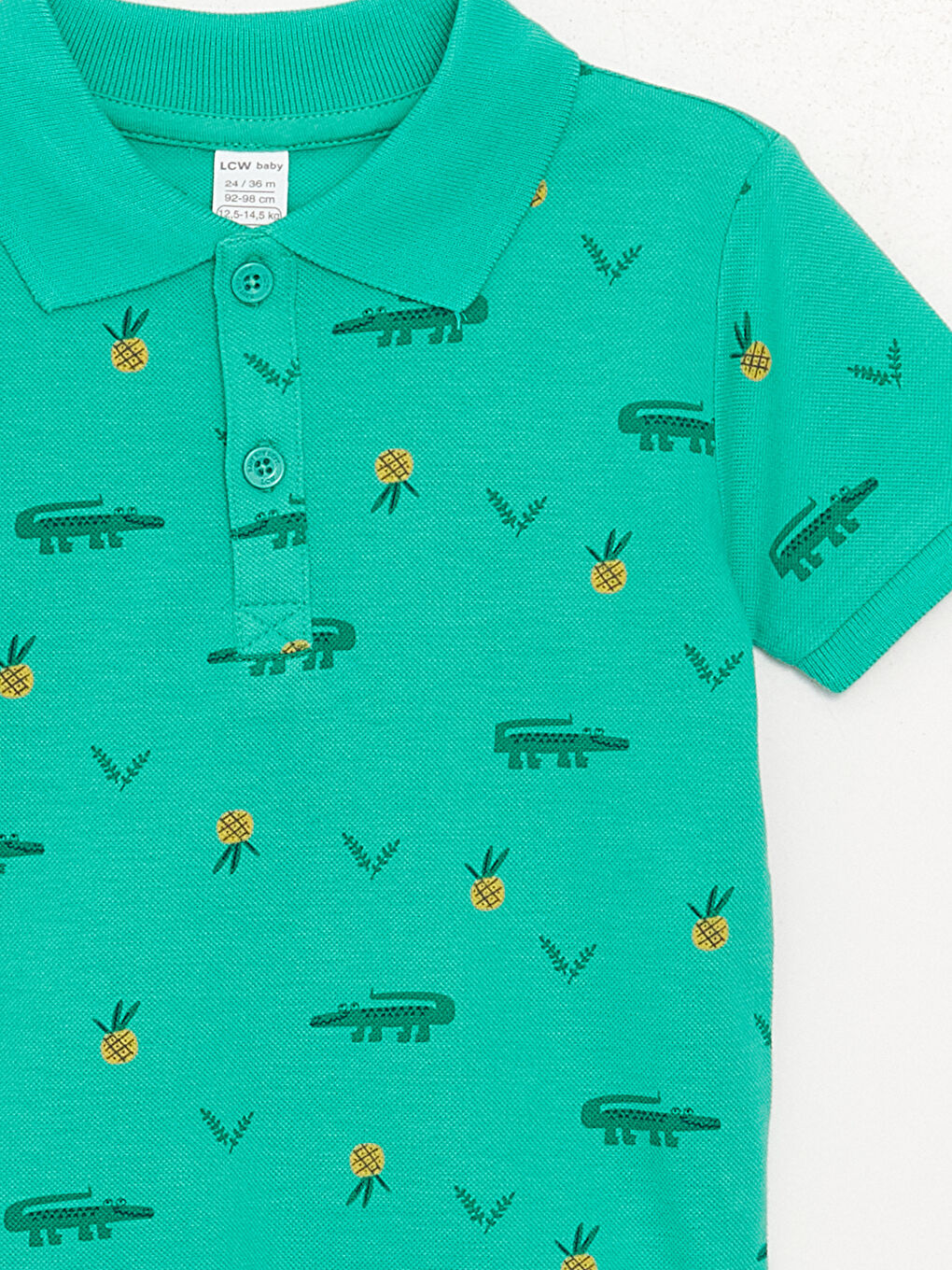 Yeşil Polo Yaka Kısa Kollu Baskılı Erkek Bebek Tişört-2