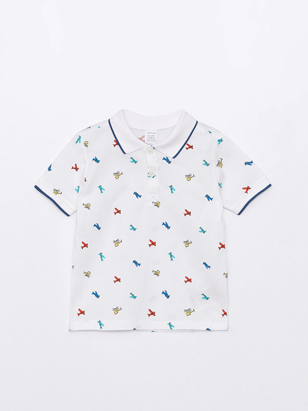 Beyaz Polo Yaka Kısa Kollu Baskılı Erkek Bebek Tişört-3
