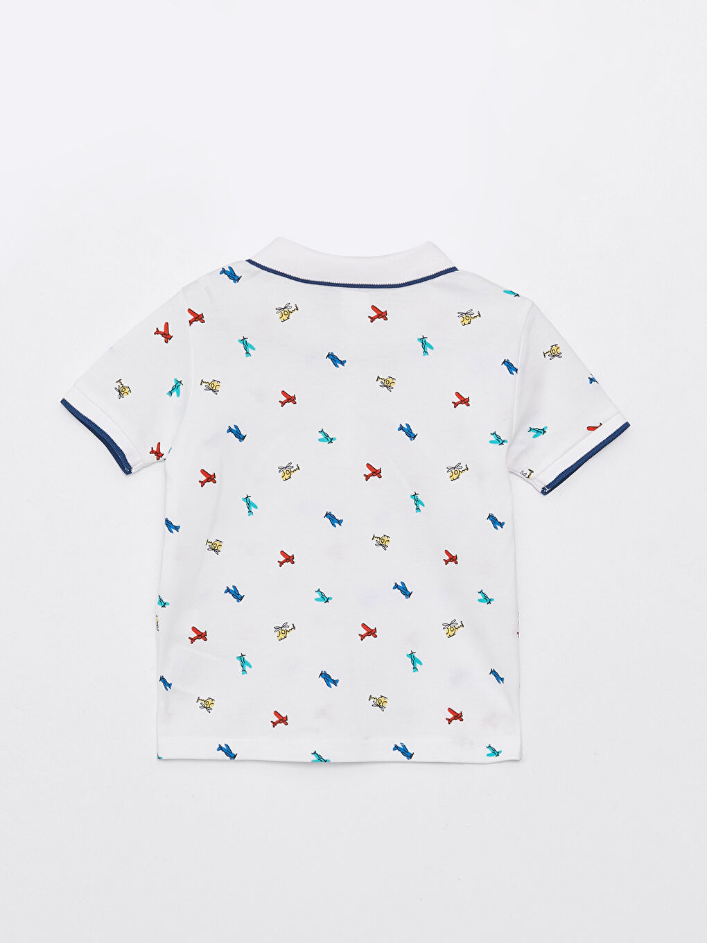 Beyaz Polo Yaka Kısa Kollu Baskılı Erkek Bebek Tişört-4