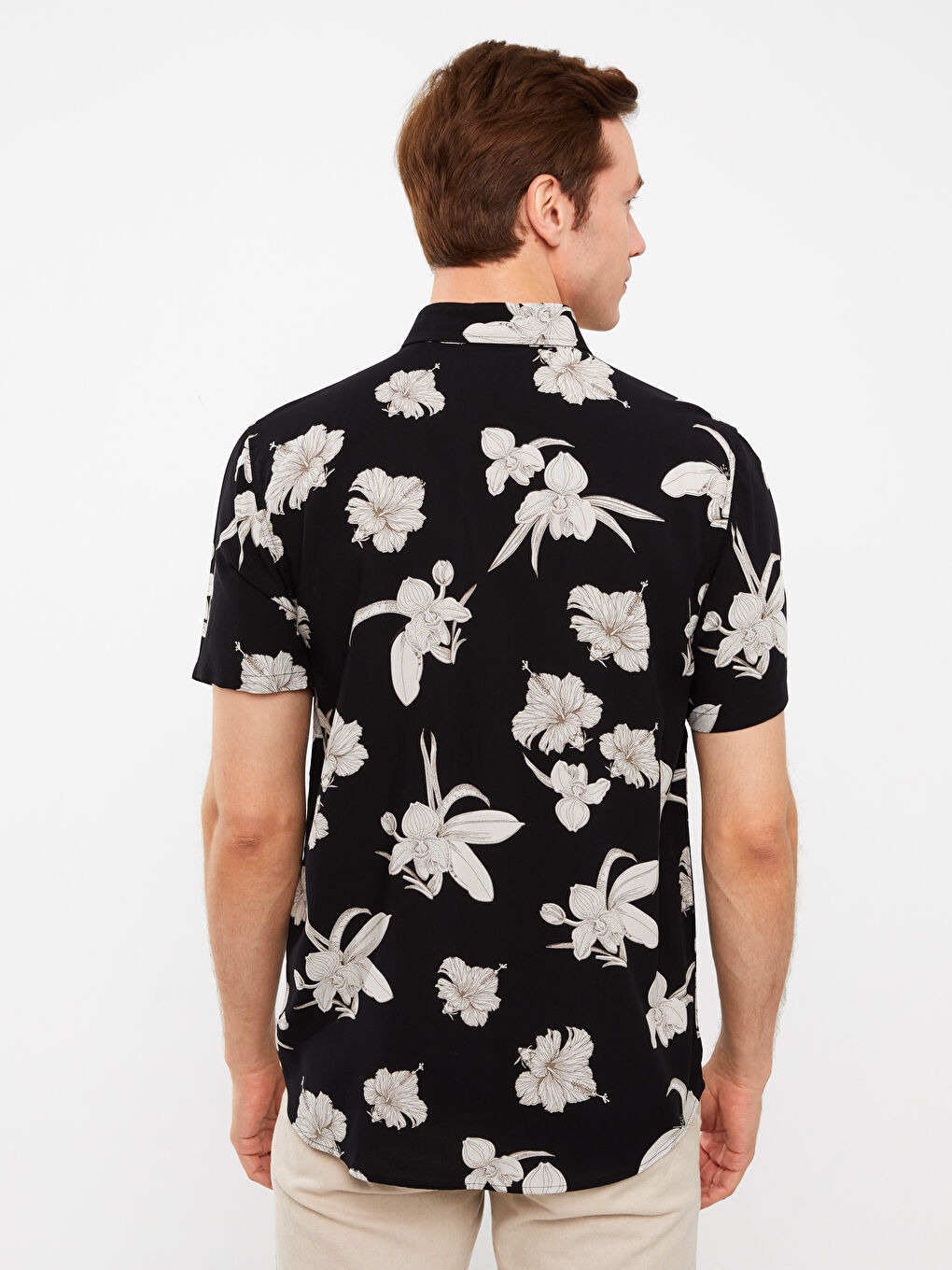 Siyah Regular Fit Kısa Kollu Desenli Viskon Erkek Gömlek-4