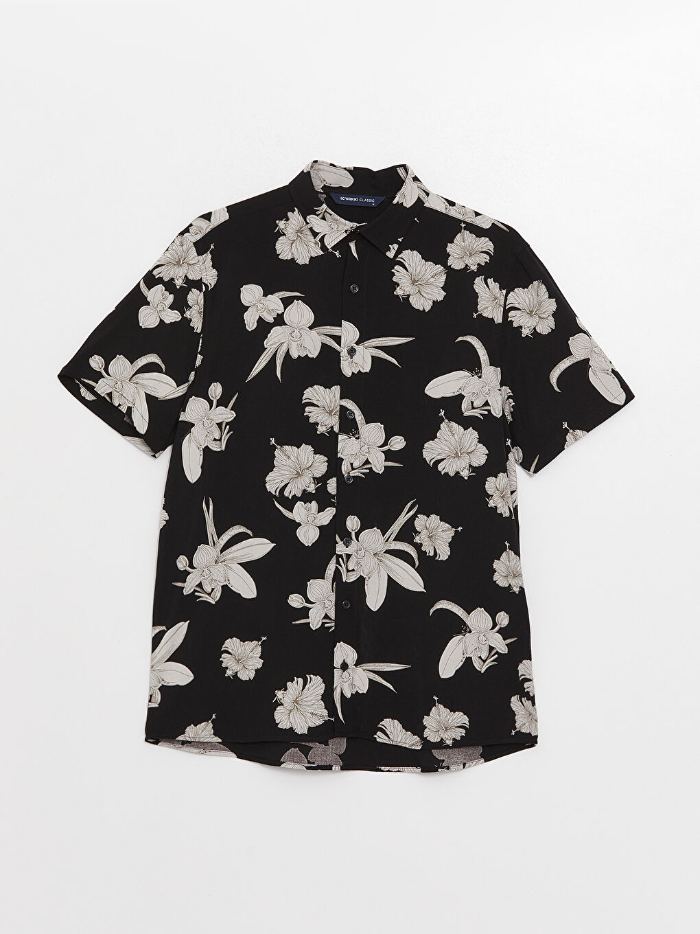 Siyah Regular Fit Kısa Kollu Desenli Viskon Erkek Gömlek-5