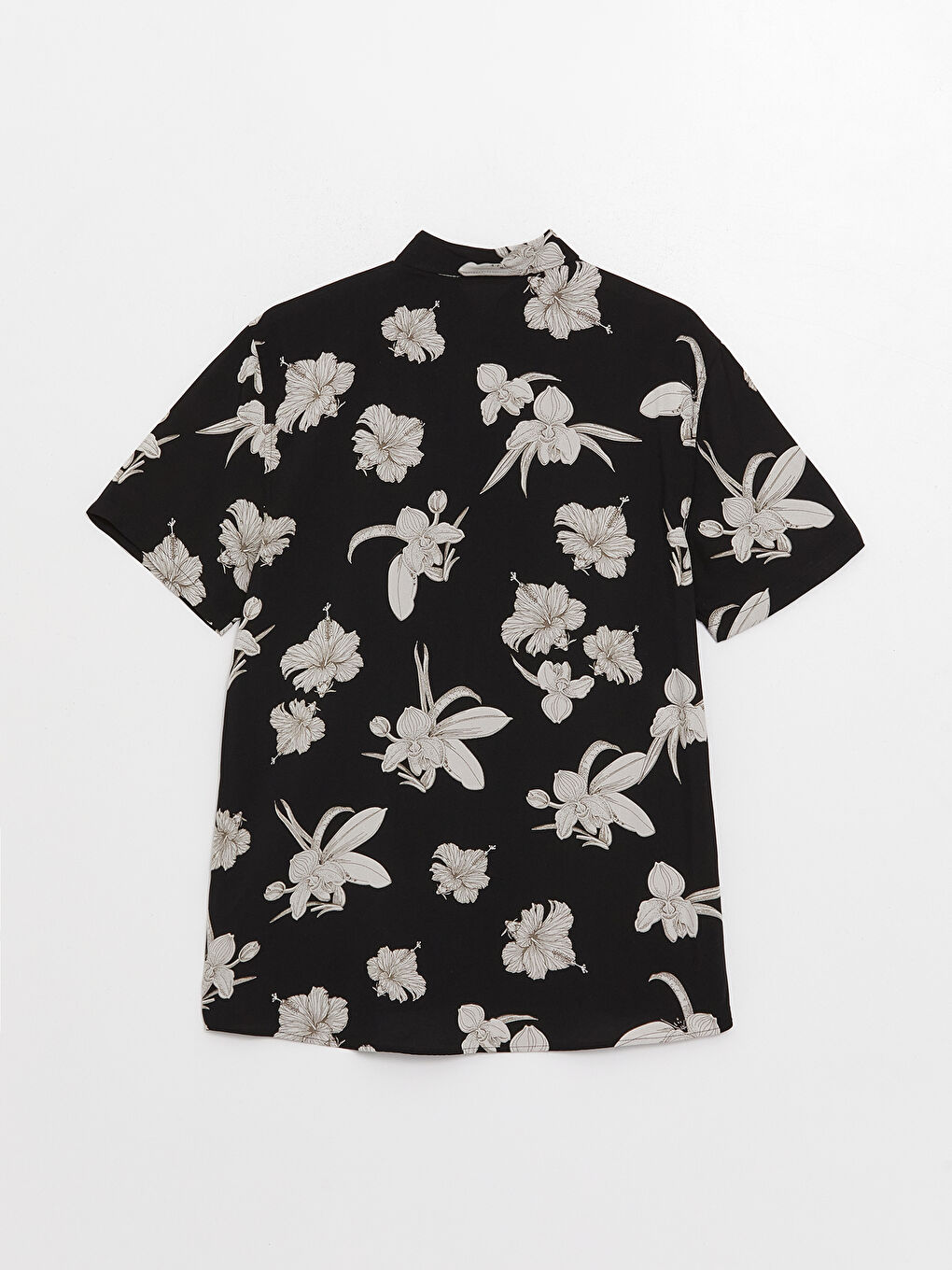 Siyah Regular Fit Kısa Kollu Desenli Viskon Erkek Gömlek-6