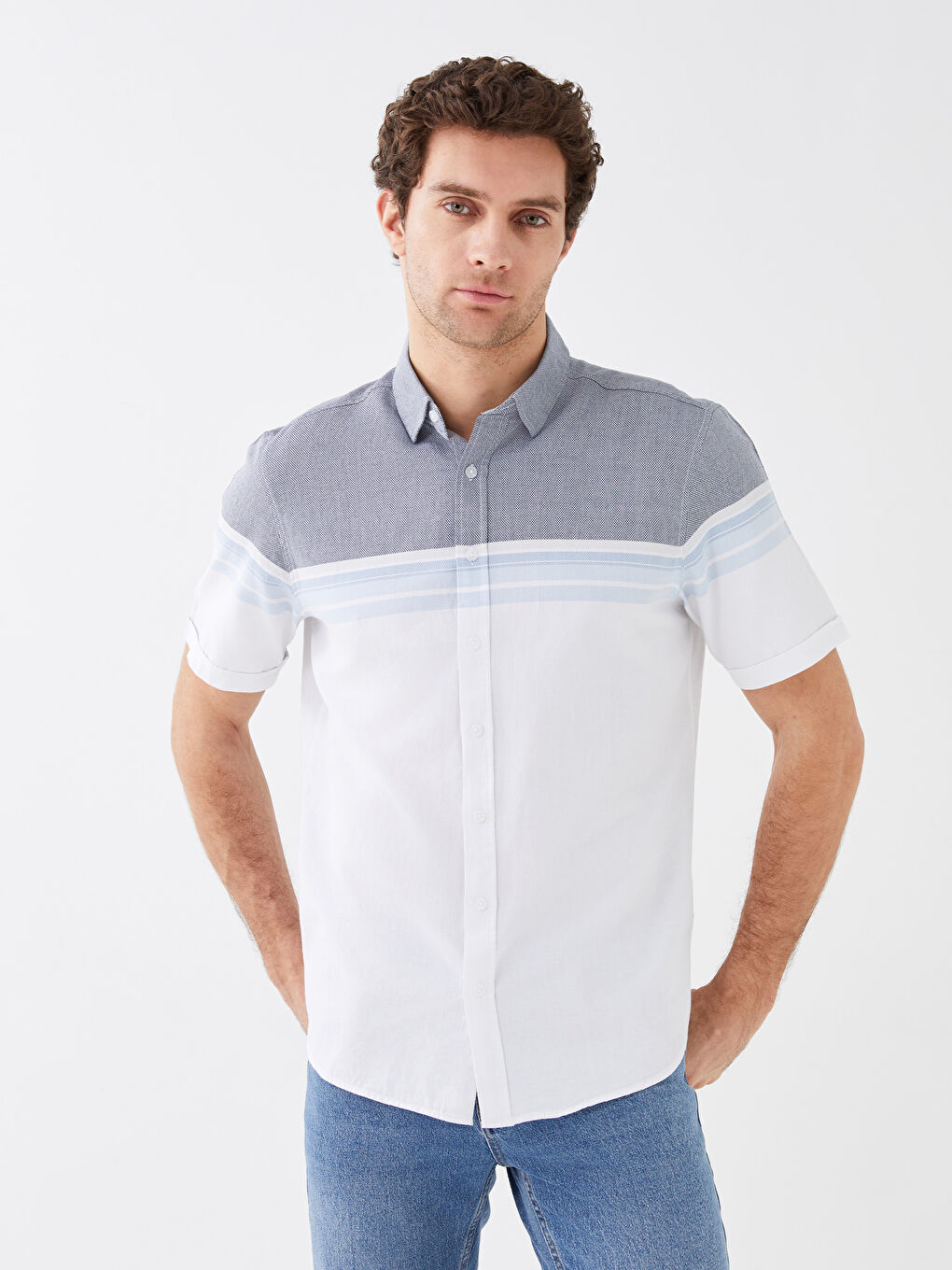 Regular Fit Short Sleeve Striped Men's Shirt-1