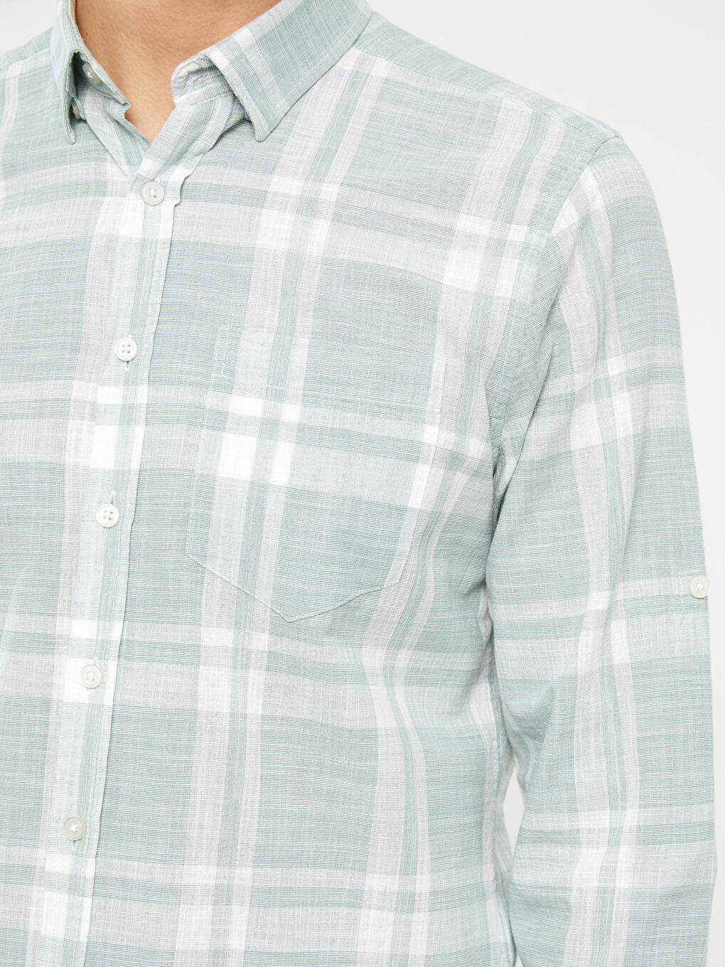 Yeşil Regular Fit Uzun Kollu Ekose Poplin Erkek Gömlek-3