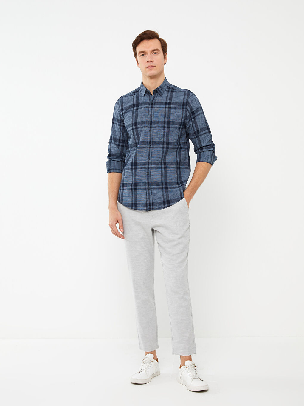 Ерлерге арналған ұзын жең торлы поплин жейде-2