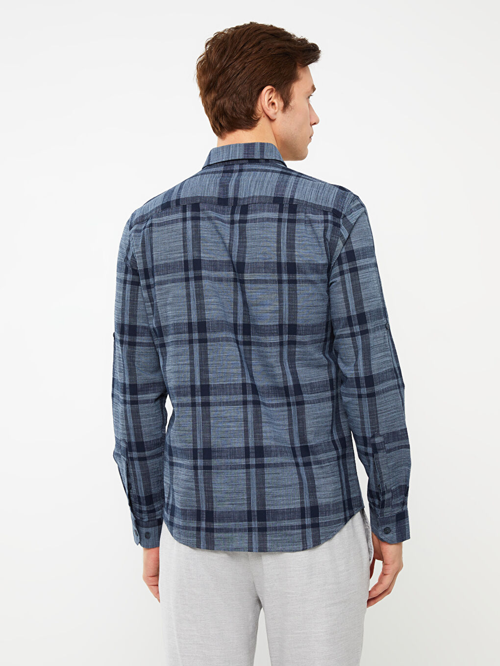 Ерлерге арналған ұзын жең торлы поплин жейде-4