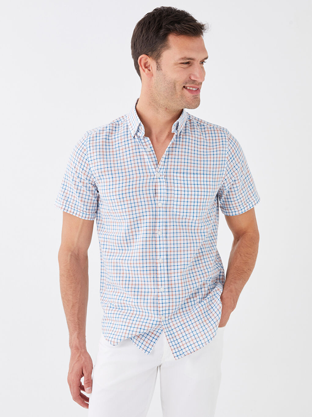 LCWAIKIKI Classic Regular Fit Short Sleeve Plaid Men's Shirt -S3BT89Z8-LND
