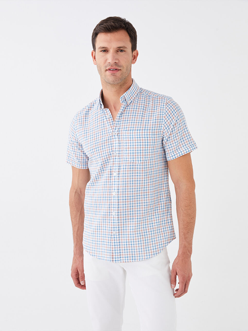LCWAIKIKI Classic Regular Fit Short Sleeve Plaid Men's Shirt -S3BT89Z8-LND