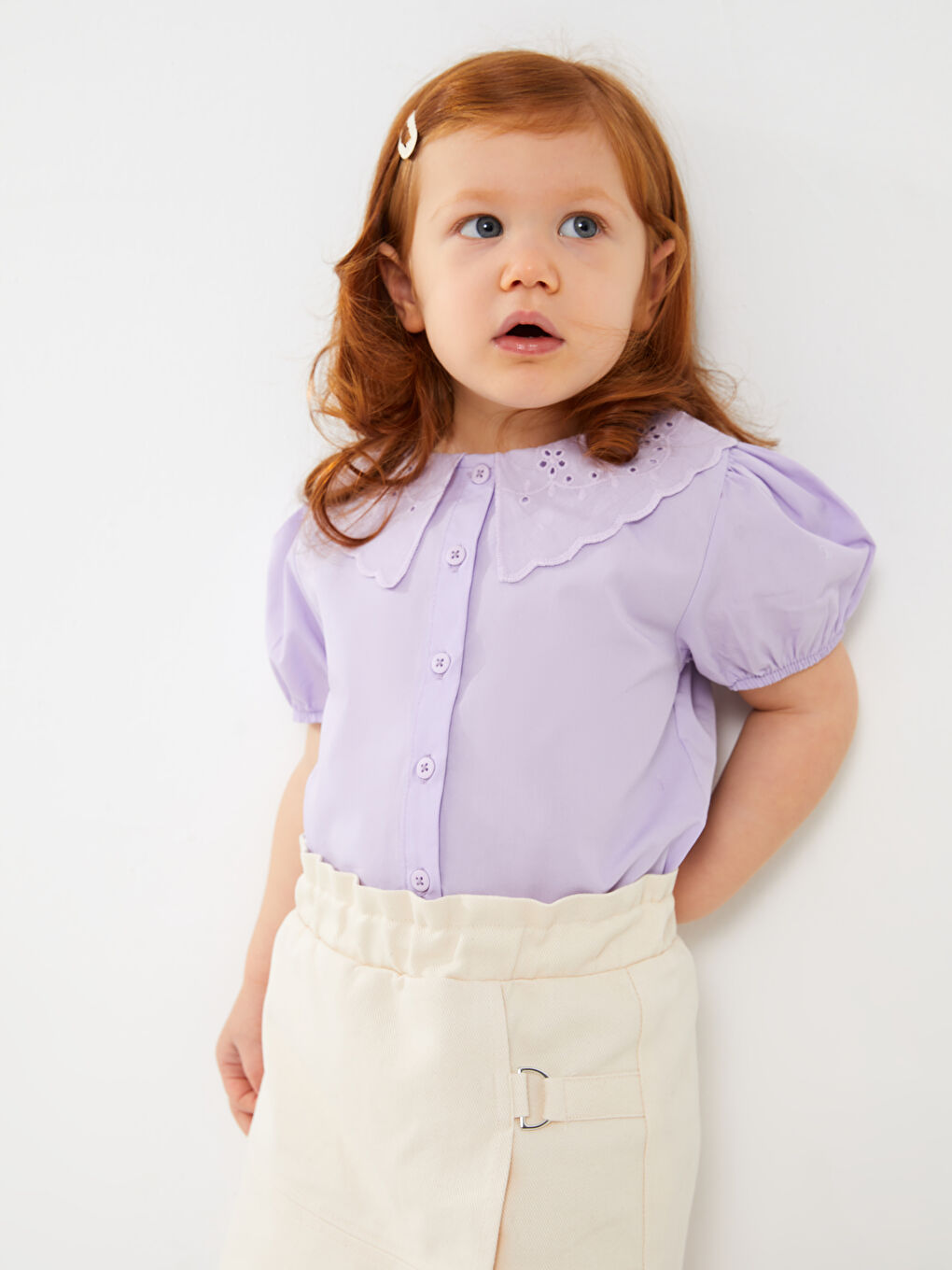 Baby Girls' Peter Pan Collar Short Sleeve Shirt-1