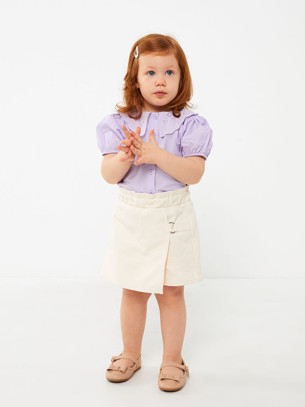 Baby Girls' Peter Pan Collar Short Sleeve Shirt-2