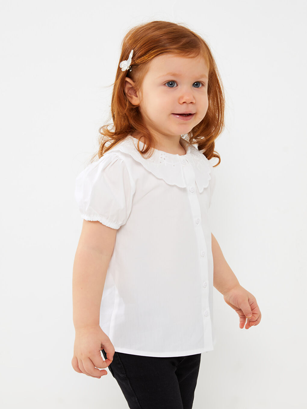 LCW baby Baby Girls' Peter Pan Collar Short Sleeve Shirt -S3BT99Z1-Q6K