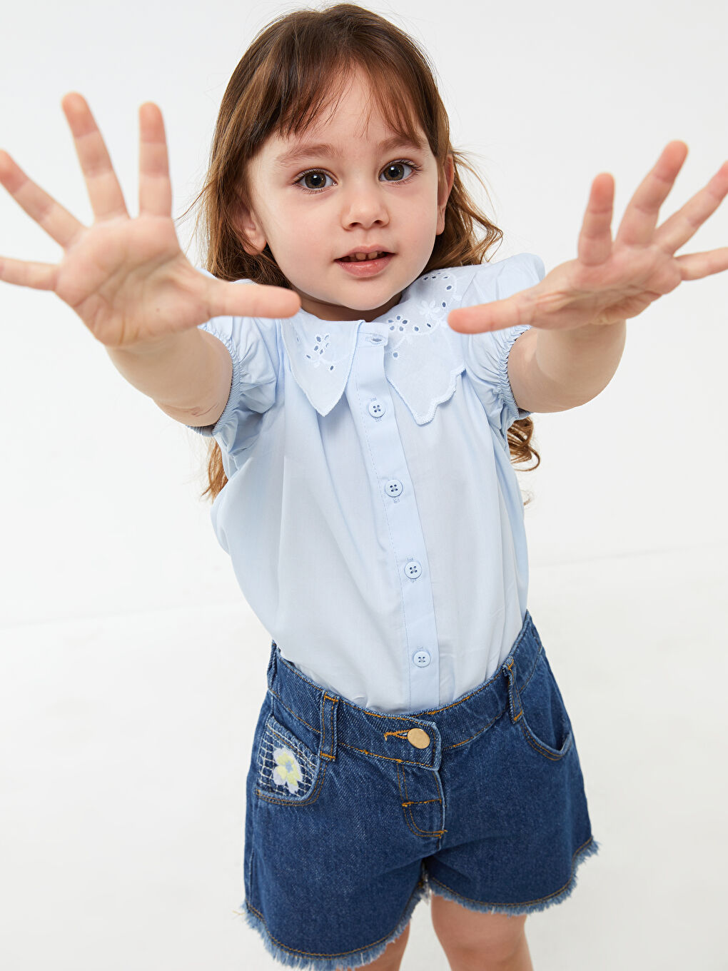 Baby Girls' Peter Pan Collar Short Sleeve Shirt -S3BT99Z1-FUX