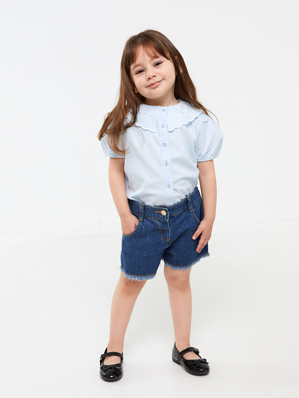 Baby Girls' Peter Pan Collar Short Sleeve Shirt -S3BT99Z1-FUX
