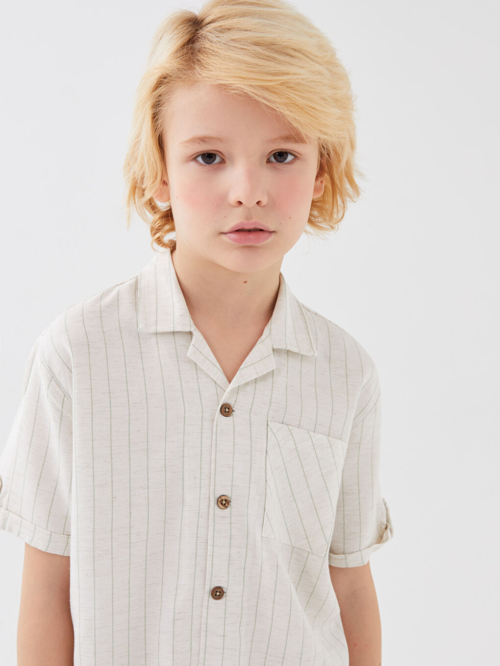 Striped Linen Blend Boys' Shirt -S3BU04Z4-LFT