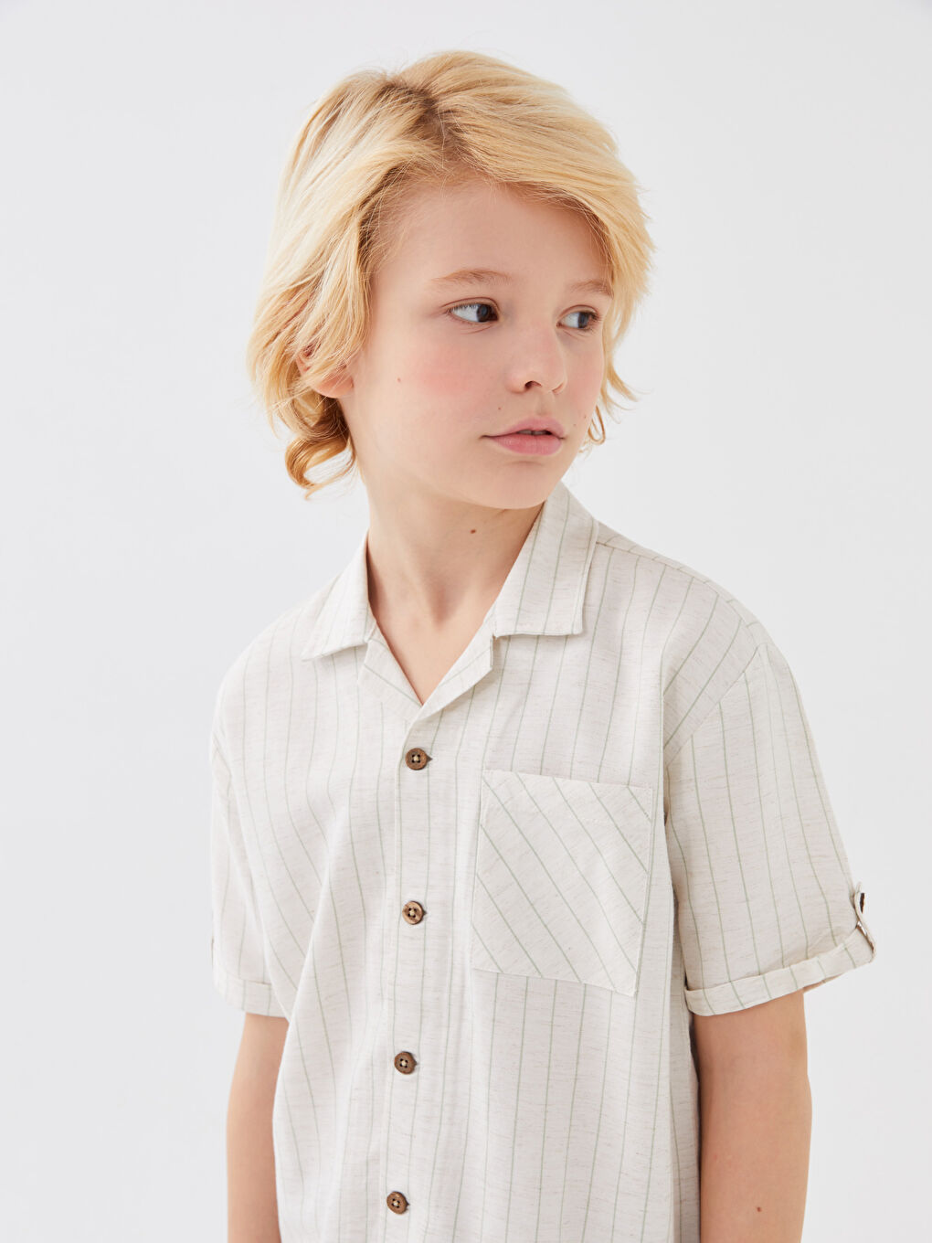 Striped Linen Blend Boys' Shirt -S3BU04Z4-LFT