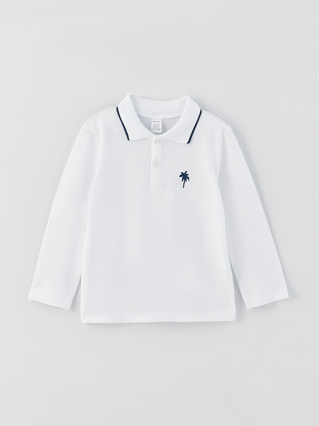 Beyaz Polo Yaka Uzun Kollu Nakış Detaylı Erkek Bebek Tişört