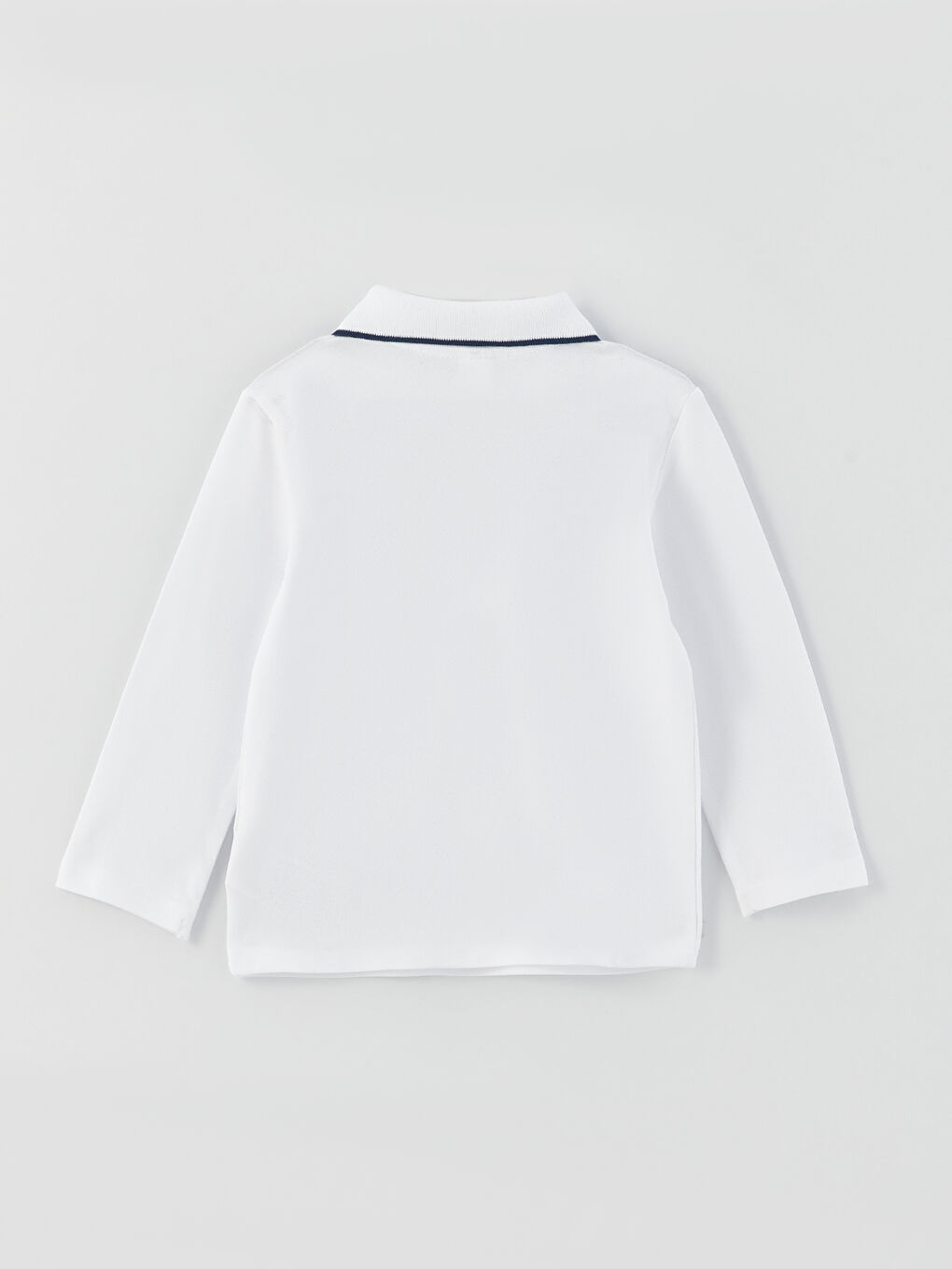Beyaz Polo Yaka Uzun Kollu Nakış Detaylı Erkek Bebek Tişört-1