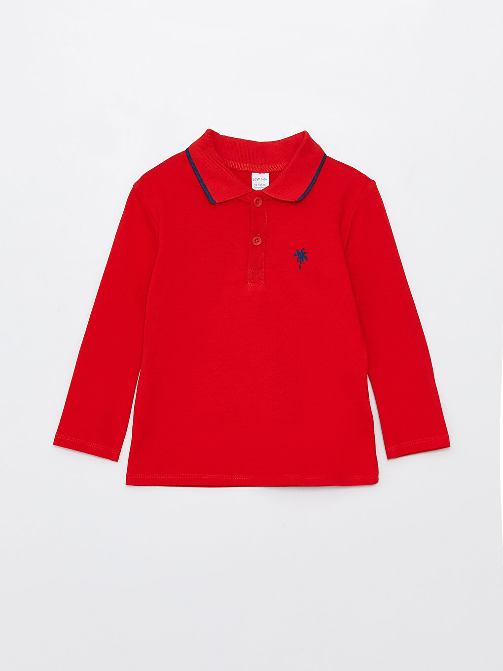 Kırmızı Polo Yaka Uzun Kollu Nakış Detaylı Erkek Bebek Tişört