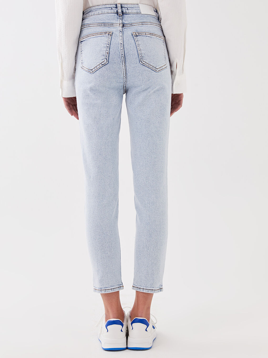 Mavi Yüksek Bel Slim Mom Kadın Jean Pantolon-3