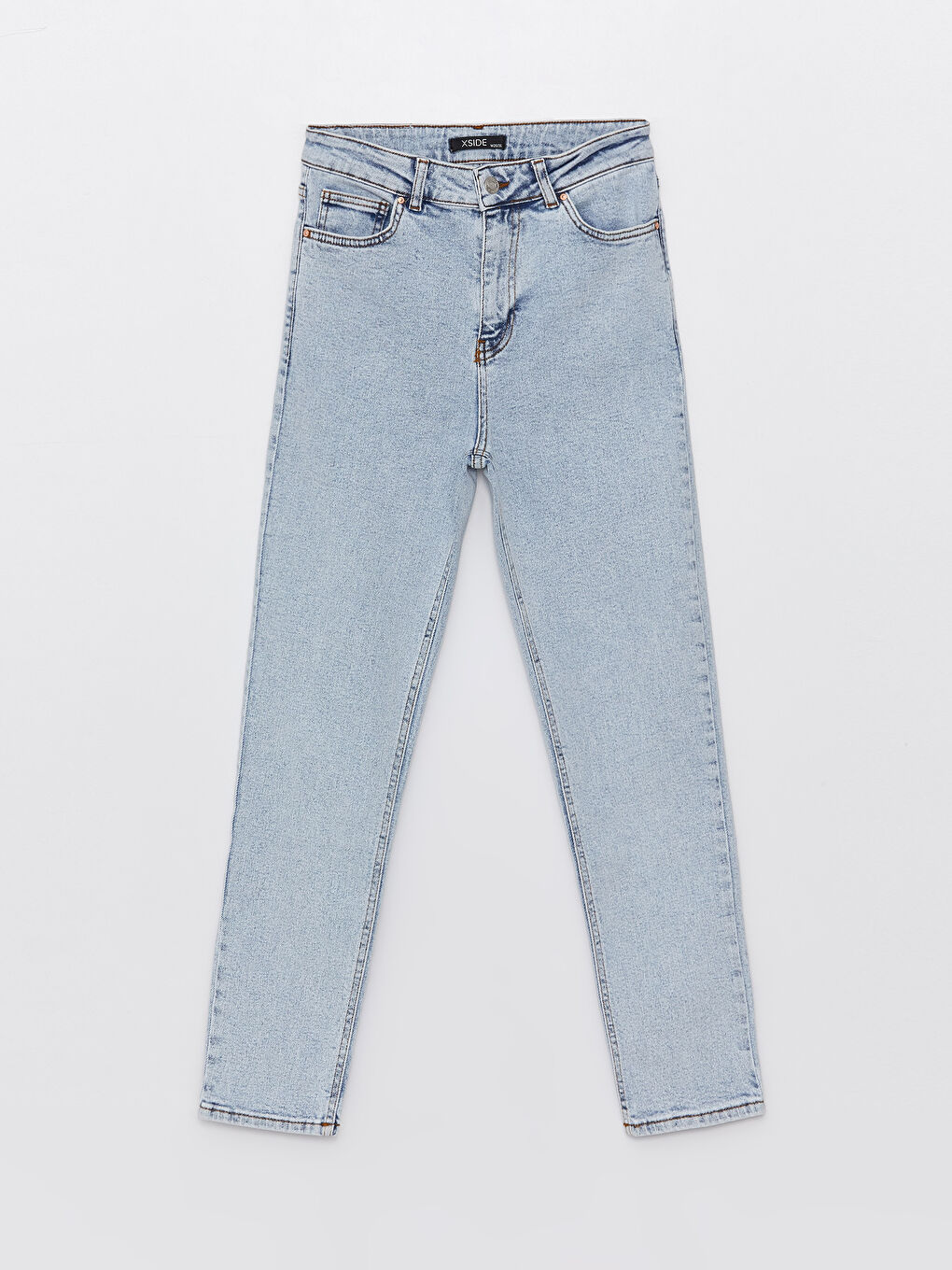 Mavi Yüksek Bel Slim Mom Kadın Jean Pantolon-5