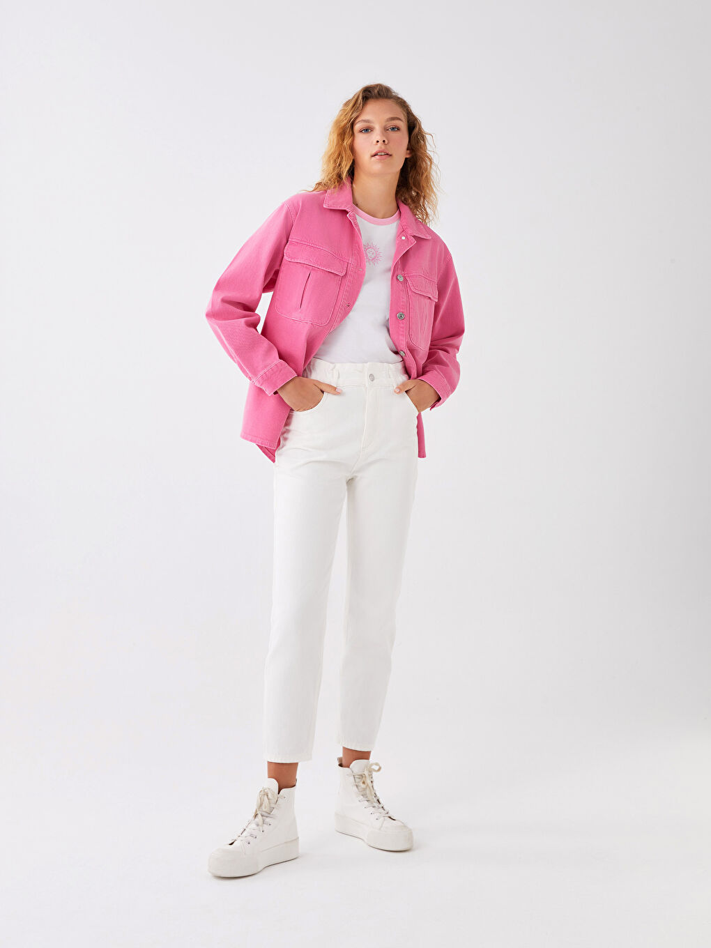 Blugi cu Talie Elastică Tip Paperbag pentru Femei-1