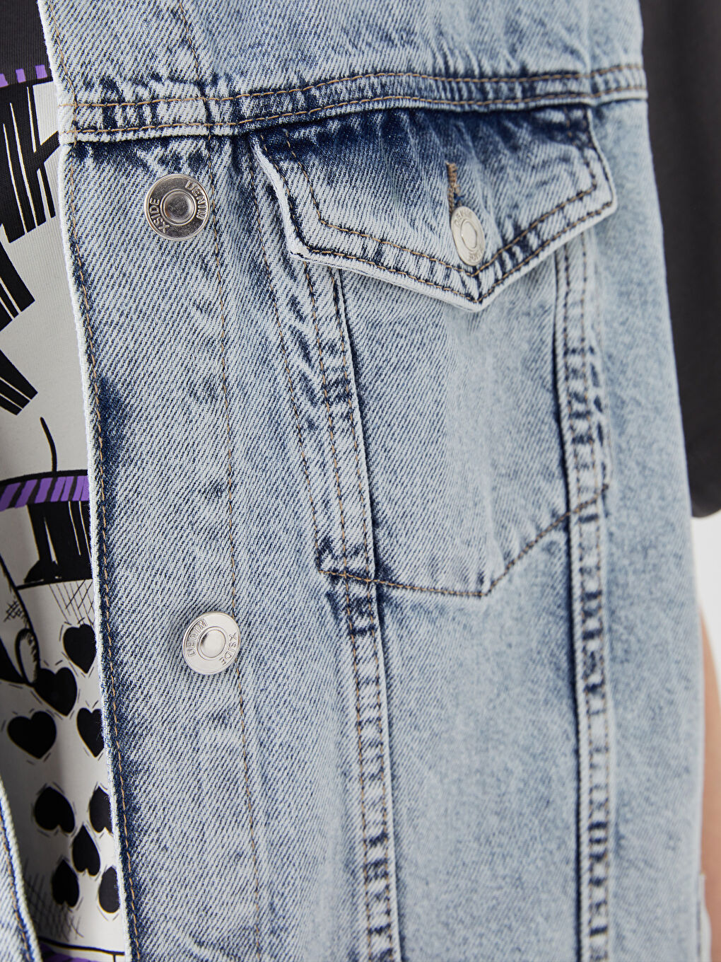 Vestă din denim cu guler pentru femei-3