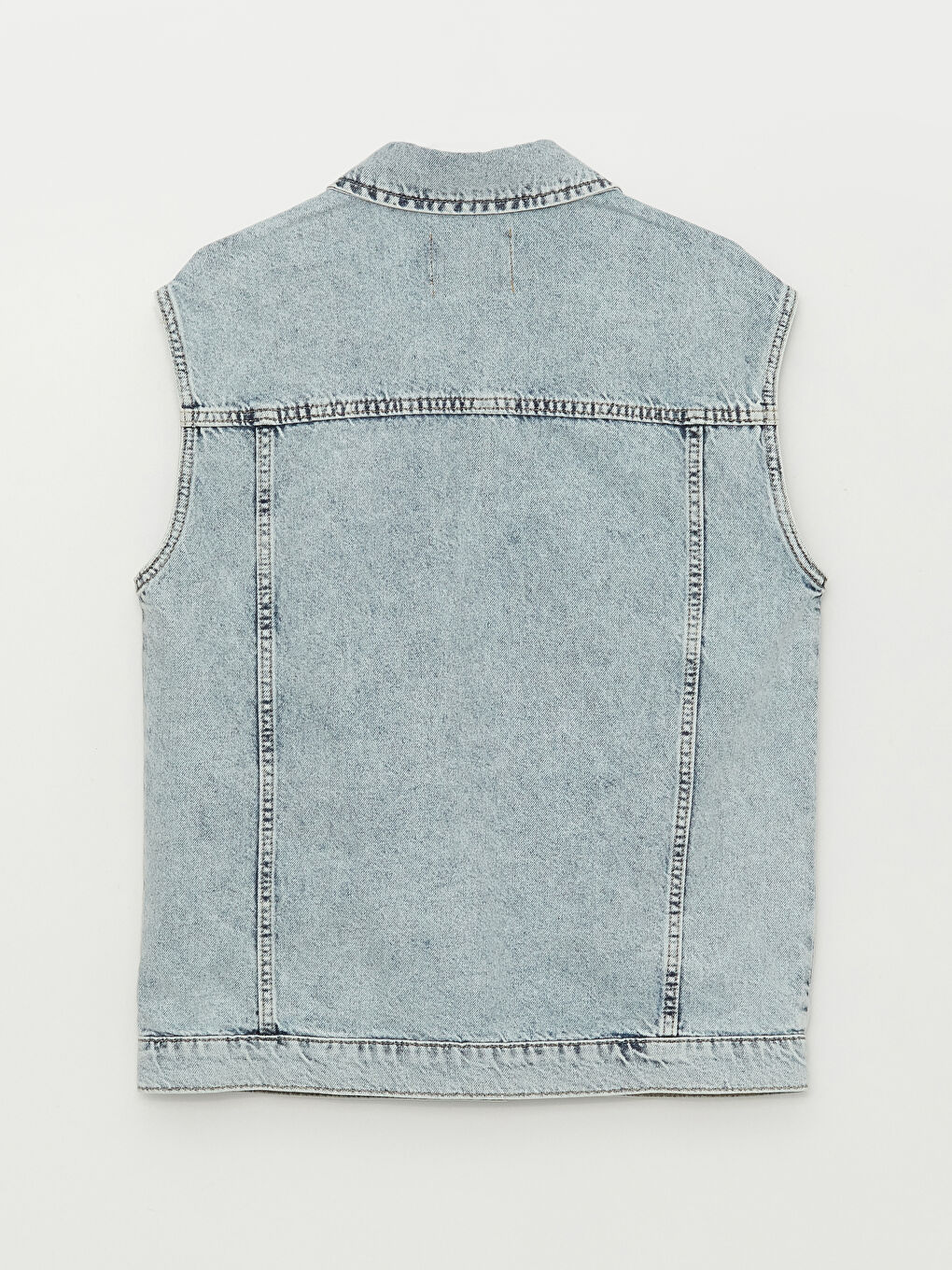 Vestă din denim cu guler pentru femei-6