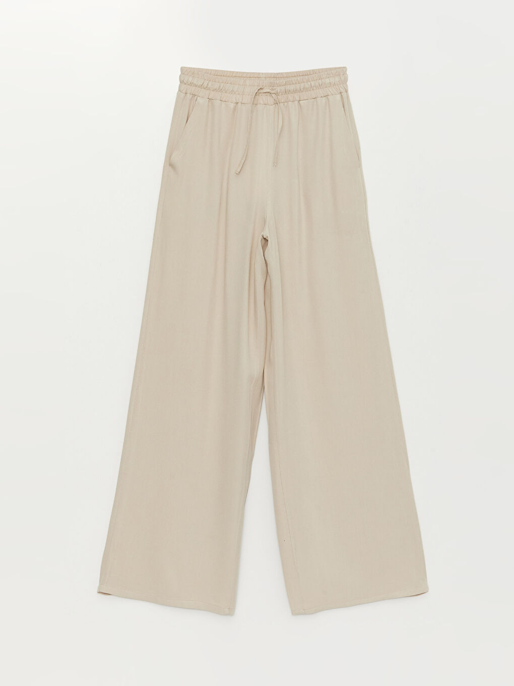 Bej Kadın Beli Lastikli Düz Pantolon-5