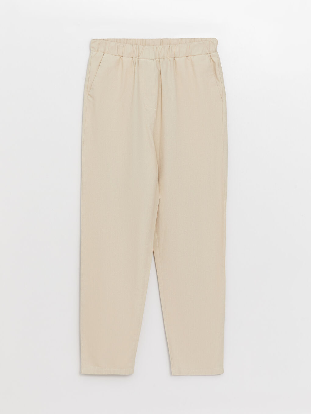 Bej Havuç Kesim Düz Keten Kadın Pantolon-5