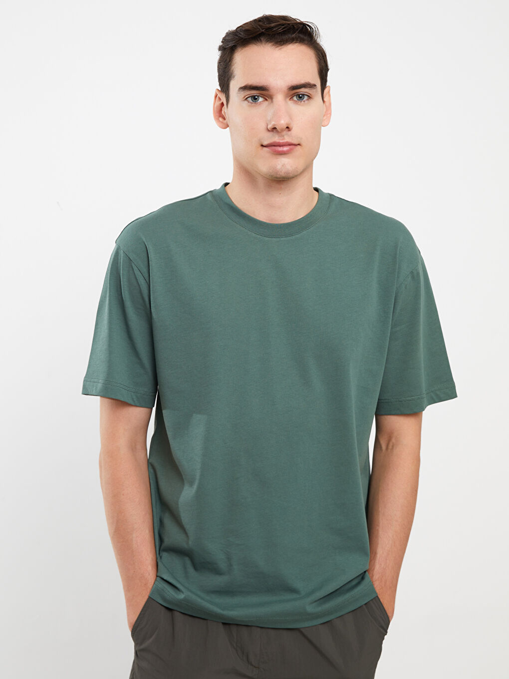 Yeşil Bisiklet Yaka Penye Erkek Tişört