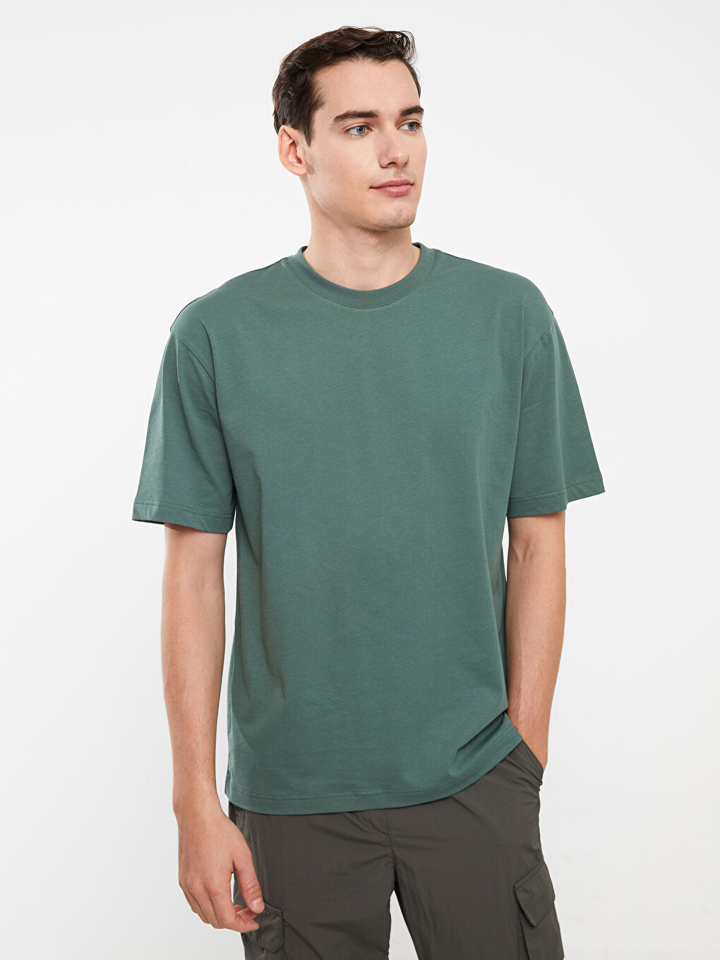 Yeşil Bisiklet Yaka Penye Erkek Tişört-2