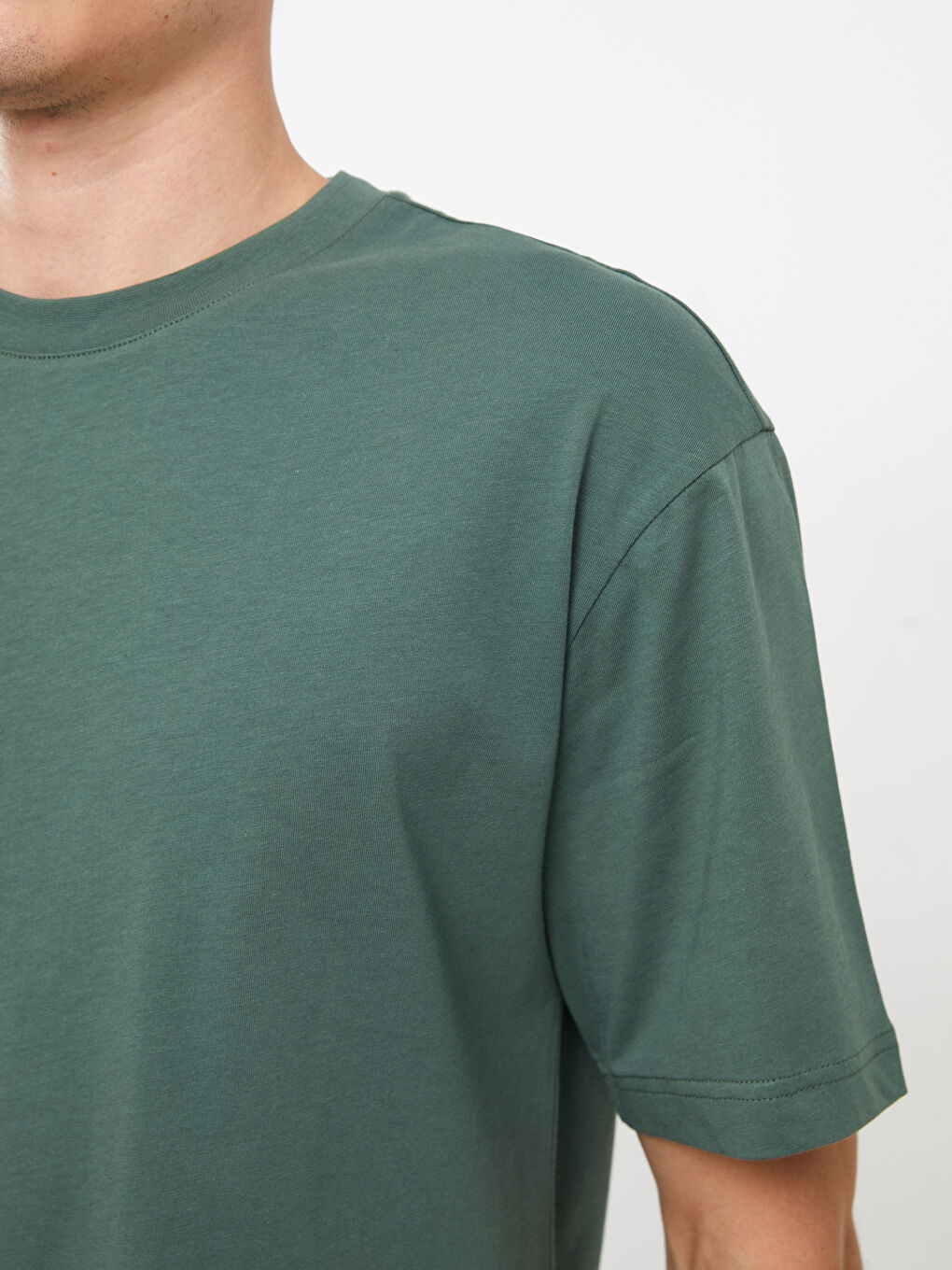 Yeşil Bisiklet Yaka Penye Erkek Tişört-3