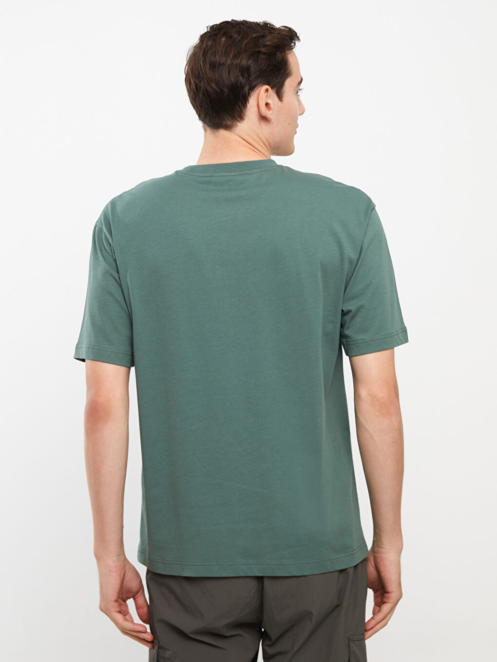 Yeşil Bisiklet Yaka Penye Erkek Tişört-4