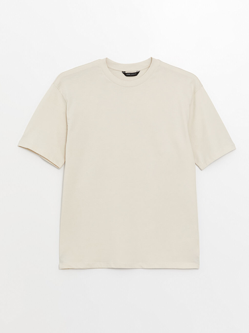 Bej Bisiklet Yaka Penye Erkek Tişört-4