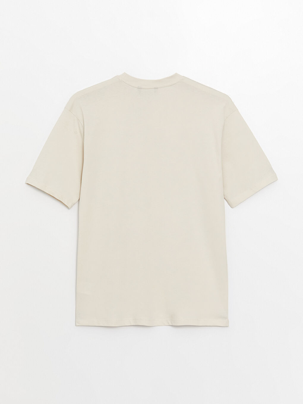 Bej Bisiklet Yaka Penye Erkek Tişört-5