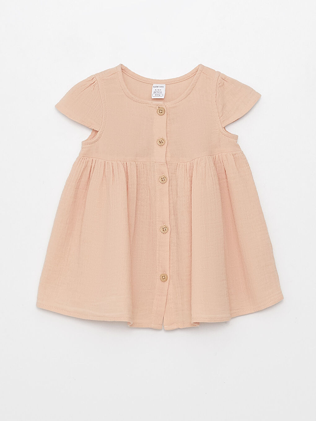 Pembe Bisiklet Yaka Kısa Kollu Kız Bebek Elbise